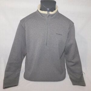 Columbia Mens L Gray Fleece Lined 1/4 Zip Pullover Sweater with Sherpa Collar